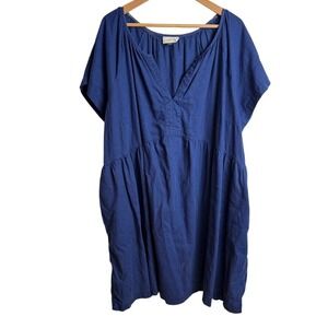 Universal Thread Women Linen Blend V-Neck Dress Plus 3X Navy Blue Boho Pockets